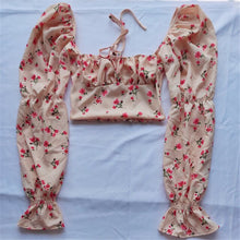 Load image into Gallery viewer, Square Collar Crop Tees Tops Women's Puff Sleeve Tanks Top  Blouse Fashion Retro Clothing Summer Blouses Female Shirts