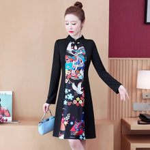 Load image into Gallery viewer, Stand Collar Retro Buckle Long Sleeve Women Improved Cheongsam Autumn Chinese Style Plus Size Elegant Slim Dress Female Qipao