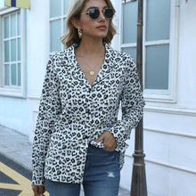 Load image into Gallery viewer, Summer Fashion Leopard Print Turn Down Collar Long Sleeve Shirt Women Elegant Plus Size Office Work Wear Tops And Blouses