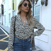 Load image into Gallery viewer, Summer Fashion Leopard Print Turn Down Collar Long Sleeve Shirt Women Elegant Plus Size Office Work Wear Tops And Blouses