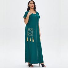 Load image into Gallery viewer, Summer Ladies Short-sleeved Long Skirt Plus Size Ethnic Style Robe Muslim Middle East Dubai Dress Dubai Abaya Djellaba