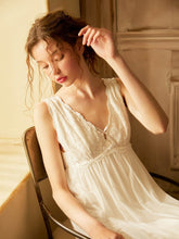 Load image into Gallery viewer, Summer Modal  Inner Vintage Sleeveless Sleepwear Elegant Female Princess White Gauze Lace Long Nightgowns Loose Royal Nightwear