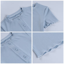 Load image into Gallery viewer, Summer New Round Neck T-Shirt Top Women Short-Sleeved Slim Blouse Solid Temperament Single-Breasted Women's T-Shirts Short Tops