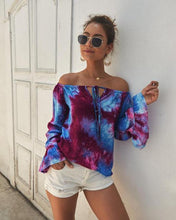 Load image into Gallery viewer, Summer Printed Shirt Long Sleeve Sexy Strapless Blouses Women Elegant Slim-fitting Slash Neck Tops Street Ladies Blouse