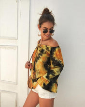 Load image into Gallery viewer, Summer Printed Shirt Long Sleeve Sexy Strapless Blouses Women Elegant Slim-fitting Slash Neck Tops Street Ladies Blouse