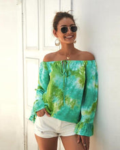 Load image into Gallery viewer, Summer Printed Shirt Long Sleeve Sexy Strapless Blouses Women Elegant Slim-fitting Slash Neck Tops Street Ladies Blouse