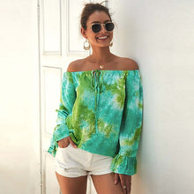 Load image into Gallery viewer, Summer Printed Shirt Long Sleeve Sexy Strapless Blouses Women Elegant Slim-fitting Slash Neck Tops Street Ladies Blouse