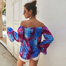 Load image into Gallery viewer, Summer Printed Shirt Long Sleeve Sexy Strapless Blouses Women Elegant Slim-fitting Slash Neck Tops Street Ladies Blouse