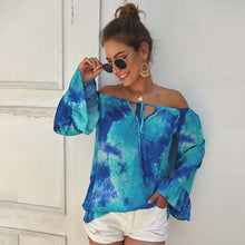 Load image into Gallery viewer, Summer Printed Shirt Long Sleeve Sexy Strapless Blouses Women Elegant Slim-fitting Slash Neck Tops Street Ladies Blouse