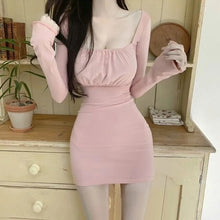 Load image into Gallery viewer, Summer Sexy Bras Dresses Sleepwear Low Cut Puff Sleeve Short Mini Dress Women Square Collar Bodycon Dress Party Office Lady