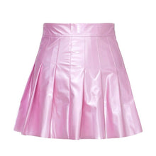 Load image into Gallery viewer, Summer Sexy Shiny Glossy High Waist Mini PU Leather Skirt Bottoms Club Party Dance Shiny Holographic Metallic Pleated Skirts