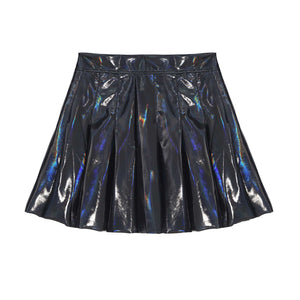 Summer Sexy Shiny Glossy High Waist Mini PU Leather Skirt Bottoms Club Party Dance Shiny Holographic Metallic Pleated Skirts