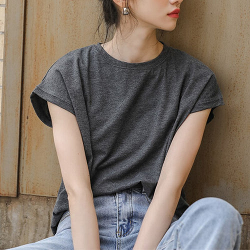 Summer T shirt Women Casual Solid O-Neck Tees Tops Short Sleeve T-shirt Harajuku Female Tshirt
