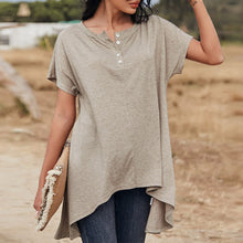 Load image into Gallery viewer, Summer T-shirt Women Solid O Neck Short Sleeve Button Up Harajuku Tops Female Casual Loose Short Sleeve t-shirts 2021 New Khaki