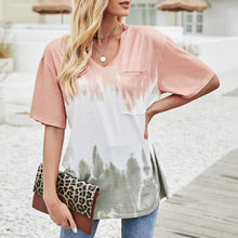 Load image into Gallery viewer, Summer Tshirts For Women Fashion Tie-Dye T-Shirt with Pocket Design Loose V-Neck Short Sleeve Tee Casual Femme Beach Tops Mujer