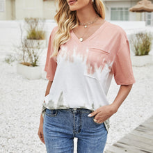 Load image into Gallery viewer, Summer Tshirts For Women Fashion Tie-Dye T-Shirt with Pocket Design Loose V-Neck Short Sleeve Tee Casual Femme Beach Tops Mujer