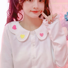 Load image into Gallery viewer, Sweet Cute Heart Tops Long Sleeve 2022 Embroidery Kawaii Blouses Spring Mori Girl Single Breasted Fresh Shirts White Japanese
