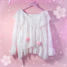 Load image into Gallery viewer, Sweet Hollow Out Tops Long Sleeve Mori Girl 2022 Sweet Peter Pan Collar Shirts for Women Lace Up Kawaii Blouses Fresh Spring