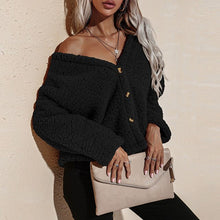 Load image into Gallery viewer, Thick Warm Fake Fleece Jacket For Women Fluffy Jackets Overcoat 2021 Fashion V Neck Button Down Long Sleeve Cardigan Loose Coat