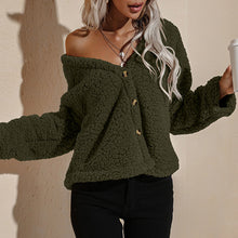 Load image into Gallery viewer, Thick Warm Fake Fleece Jacket For Women Fluffy Jackets Overcoat 2021 Fashion V Neck Button Down Long Sleeve Cardigan Loose Coat