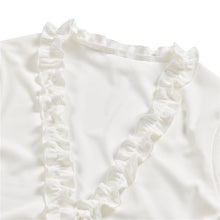 Load image into Gallery viewer, Thorn Tree Shirts 2021 New Sexy Women Deep V-neck Lace-up Ruffles Long Sleeve Blouse Spring Style Knotted Short Shirt Crop Tops