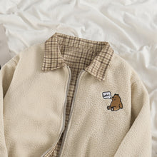 Load image into Gallery viewer, Turn-down Collar New Kawaii Catoon Coats Spring Women 2022 Long Sleeve Soft Warm Bear Cute Jackets Fall Zipper Plaid Tops