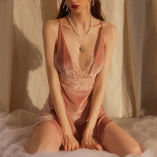 Load image into Gallery viewer, Velvet Backless Nightdress Lace Temptation Sleepwear Romantic Nighties for Women Nightwear Sleep Dress Nightgown Sexy Lingerie