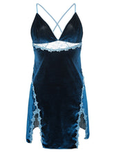 Load image into Gallery viewer, Velvet Winter Pajamas Lace Temptation Womens Sleepwear Nightdress Open Back Cutout Low-Cut Deep V-Side Split Strap Lingerie