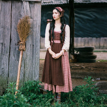 Load image into Gallery viewer, Vintage Style Prairie Chic Mori Girl Dress Cotton Linen Patchwork Plaid Retro Forest Women Maxi Dresses Vestidos Faldas Autumn