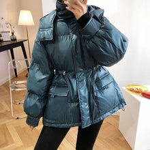 Load image into Gallery viewer, Winter Padded Coat Warm Femme Hooded Parka Cotton-Padded Clothes Waisted Simple Women Jackets Buttons Zipper Female Casual Coats