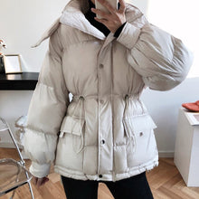 Load image into Gallery viewer, Winter Padded Coat Warm Femme Hooded Parka Cotton-Padded Clothes Waisted Simple Women Jackets Buttons Zipper Female Casual Coats