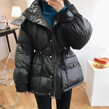 Load image into Gallery viewer, Winter Padded Coat Warm Femme Hooded Parka Cotton-Padded Clothes Waisted Simple Women Jackets Buttons Zipper Female Casual Coats