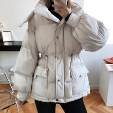 Load image into Gallery viewer, Winter Padded Coat Warm Femme Hooded Parka Cotton-Padded Clothes Waisted Simple Women Jackets Buttons Zipper Female Casual Coats