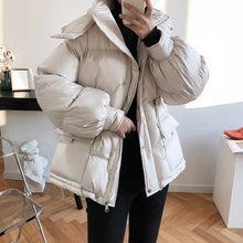 Load image into Gallery viewer, Winter Padded Coat Warm Femme Hooded Parka Cotton-Padded Clothes Waisted Simple Women Jackets Buttons Zipper Female Casual Coats