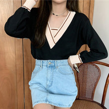 Load image into Gallery viewer, Winter Women V-Neck Pullovers Knitted Sweaters Loose Solid Short Style Ladies Korean Casual Long Sleeve Sueter Mujer Female