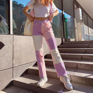 Woman High Waist Pink Vintage Streetwear Hip Hop Straight Jeans Women's Denim Pants Aesthetic Wide Leg Trousers