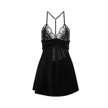 Load image into Gallery viewer, Wome’s Sexy Underwear Skirt Velvet Lace Perspective Hollow Strap Sleepwear Night Dress Female Nightgown See Through