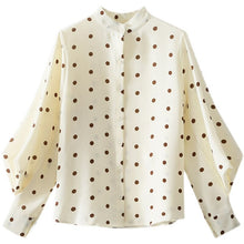 Load image into Gallery viewer, Women Casual Stand-Up Collar Shirts Lady Spring Autumn Fashion Korean Lantern Sleeves Buttons Polka Dot Blouse Streetwear Tops