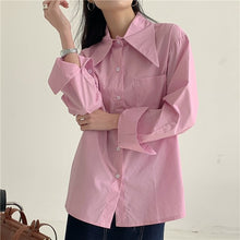 Load image into Gallery viewer, Women Chic Solid Shirt Office Ladies Casual Turn-down Collar Tops And Shirts Female Korean Long Sleeves Loose Blouses