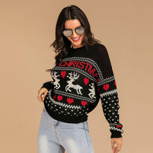 Load image into Gallery viewer, Women Christmas Sweater Vintage O Neck Pullover Warm Sweater Tops Fawn Loose Knitted Sweaters For 2021 Autumn Winter New Year