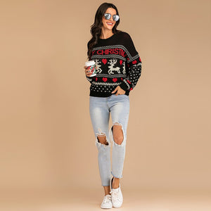 Women Christmas Sweater Vintage O Neck Pullover Warm Sweater Tops Fawn Loose Knitted Sweaters For 2021 Autumn Winter New Year