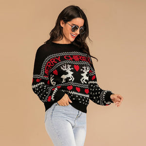 Women Christmas Sweater Vintage O Neck Pullover Warm Sweater Tops Fawn Loose Knitted Sweaters For 2021 Autumn Winter New Year