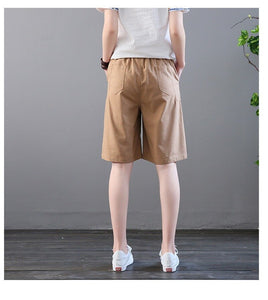 Women Cotton Linen Shorts Plus Size High Elastic Waist Wide Leg Pockets Shorts Summer Casual Bottoms Streetwear Woman Hot shorts