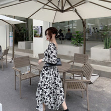 Load image into Gallery viewer, Women Dress Floral Fashion French Fairy Chiffon Sexy V-Neck Dresses Fashion Long-Sleeve Temperament Black Autumn Long Skirts