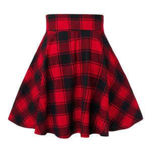 Women Flared Casual Midi Skirt Summer Plus Size High Waist  Lace-up Plaid Skirts School Girls Knee Length Bottoms Pleated Skirt