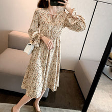 Load image into Gallery viewer, Women Floral Dress Fashion Korean Fairy Chiffon Long-Sleeve  Sexy V-Neck Dresses Fall Temperament Fashion Dress Long Skirt