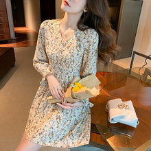 Load image into Gallery viewer, Women French Floral Dress Fashion Retro Fairy Short Skirt Gentle Chiffon Long-Sleeve Dresses Autumn Temperament Sexy Dress