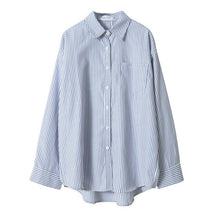 Load image into Gallery viewer, Women French Striped Shirt Lapel Single Breasted Poplin Fashion Loose Simple Autumn Long-Sleeve Shirts Lady New Design Tops