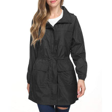 Load image into Gallery viewer, Women Hooded Jacket Oversize Waterproof Raincoat Elastic Waist Zip Trench Rain Coat Outerwear Rainwear Long Coats Autumn 2021