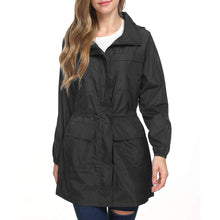 Load image into Gallery viewer, Women Hooded Jacket Oversize Waterproof Raincoat Elastic Waist Zip Trench Rain Coat Outerwear Rainwear Long Coats Autumn 2021
